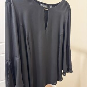 New York & Company Black and Gray Asymmetrical Bell Sleeve Blouse